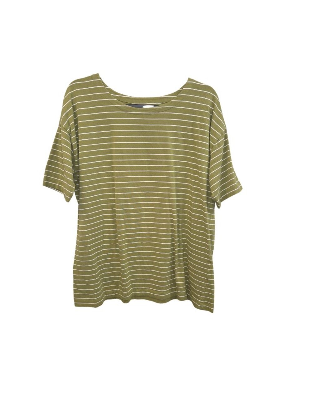 J Jill  L Olive Green White Striped Short Sleeve Pullover 4322